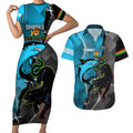 Custom NRL Panthers And Sharks Rugby 2024 Couples Matching Short Sleeve Bodycon Dress and Hawaiian Shirt Go Champions Dynamic Version