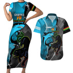 Custom NRL Panthers And Sharks Rugby 2024 Couples Matching Short Sleeve Bodycon Dress and Hawaiian Shirt Go Champions Dynamic Version