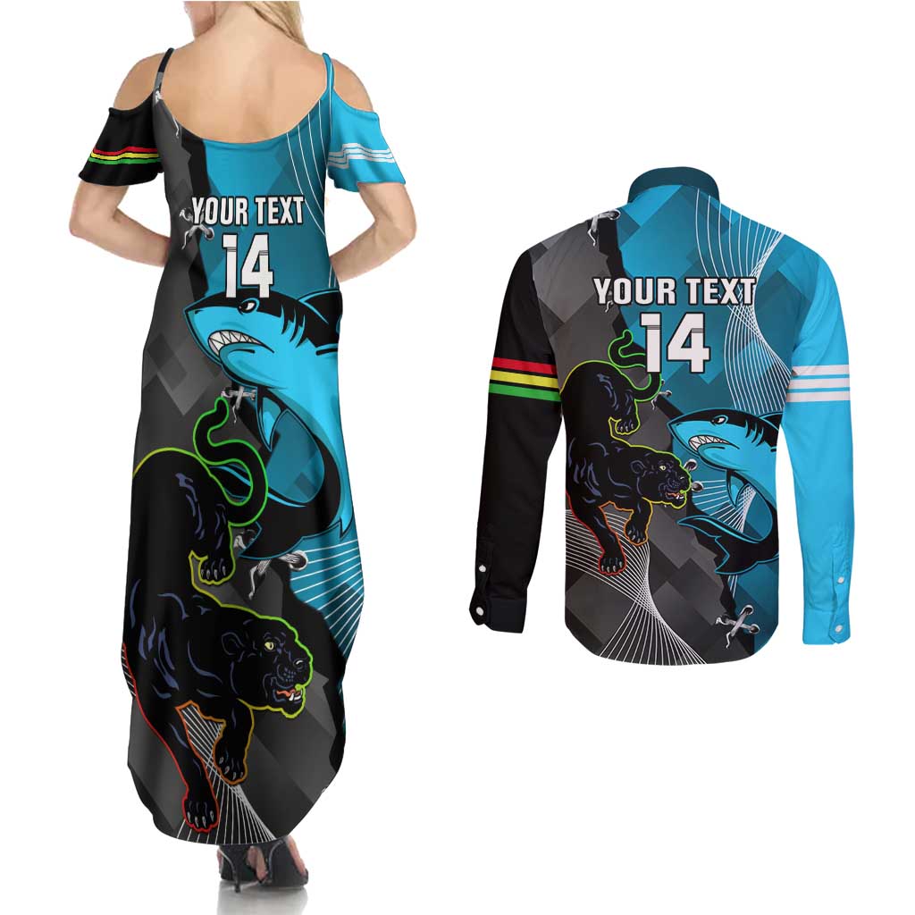 Custom NRL Panthers And Sharks Rugby 2024 Couples Matching Summer Maxi Dress and Long Sleeve Button Shirt Go Champions Dynamic Version