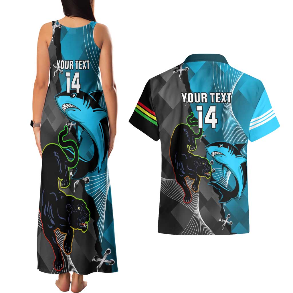 Custom NRL Panthers And Sharks Rugby 2024 Couples Matching Tank Maxi Dress and Hawaiian Shirt Go Champions Dynamic Version