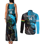 Custom NRL Panthers And Sharks Rugby 2024 Couples Matching Tank Maxi Dress and Long Sleeve Button Shirt Go Champions Dynamic Version