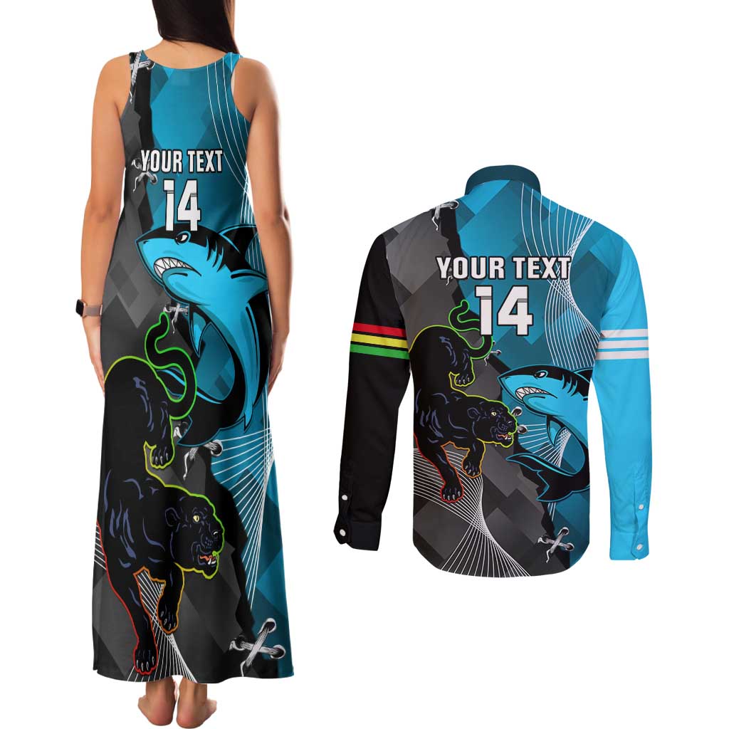 Custom NRL Panthers And Sharks Rugby 2024 Couples Matching Tank Maxi Dress and Long Sleeve Button Shirt Go Champions Dynamic Version