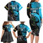 Custom NRL Panthers And Sharks Rugby 2024 Family Matching Long Sleeve Bodycon Dress and Hawaiian Shirt Go Champions Dynamic Version