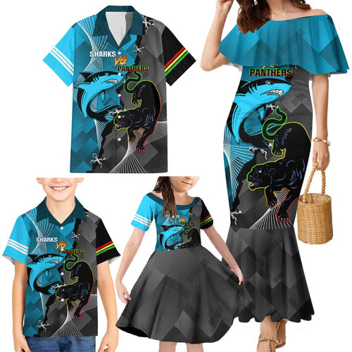Custom NRL Panthers And Sharks Rugby 2024 Family Matching Mermaid Dress and Hawaiian Shirt Go Champions Dynamic Version