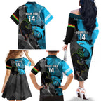 Custom NRL Panthers And Sharks Rugby 2024 Family Matching Off The Shoulder Long Sleeve Dress and Hawaiian Shirt Go Champions Dynamic Version