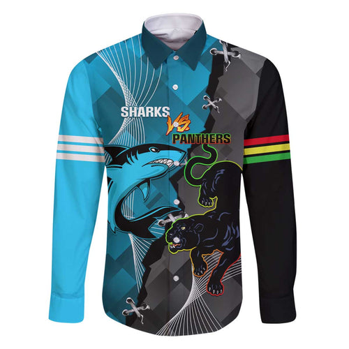 Custom NRL Panthers And Sharks Rugby 2024 Family Matching Off The Shoulder Long Sleeve Dress and Hawaiian Shirt Go Champions Dynamic Version