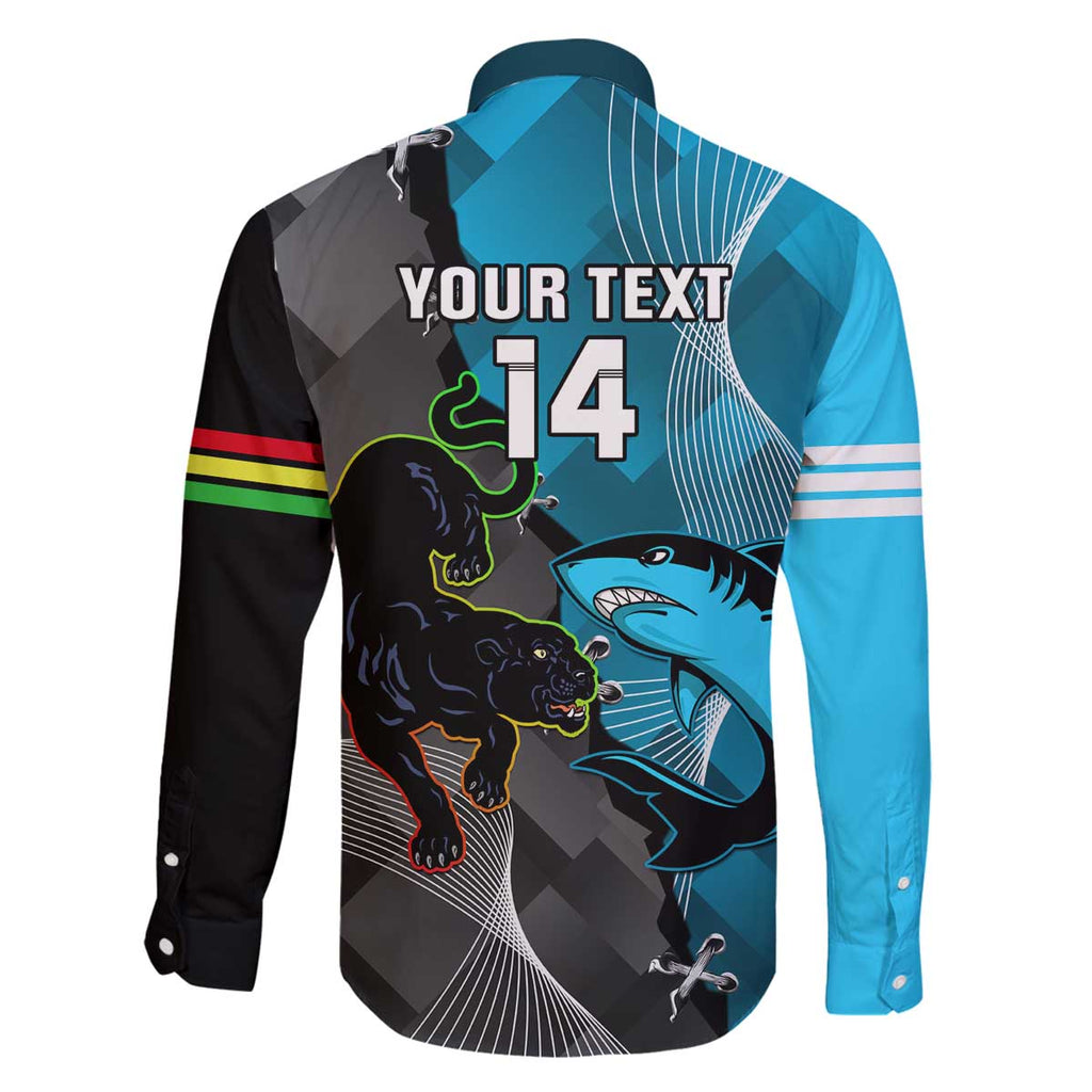 Custom NRL Panthers And Sharks Rugby 2024 Family Matching Off The Shoulder Long Sleeve Dress and Hawaiian Shirt Go Champions Dynamic Version