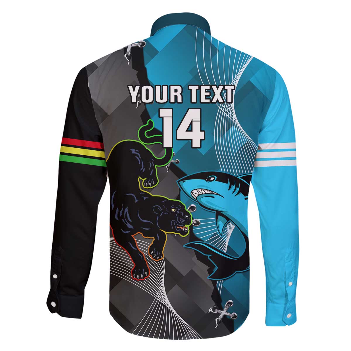 Custom NRL Panthers And Sharks Rugby 2024 Family Matching Off The Shoulder Long Sleeve Dress and Hawaiian Shirt Go Champions Dynamic Version