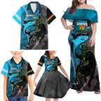 Custom NRL Panthers And Sharks Rugby 2024 Family Matching Off Shoulder Maxi Dress and Hawaiian Shirt Go Champions Dynamic Version