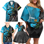 Custom NRL Panthers And Sharks Rugby 2024 Family Matching Off Shoulder Short Dress and Hawaiian Shirt Go Champions Dynamic Version