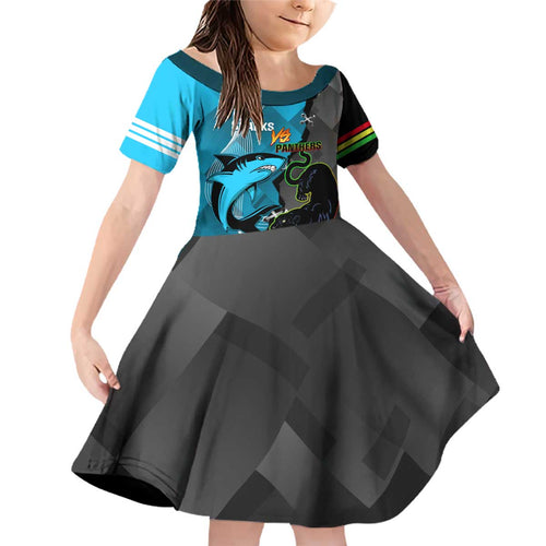 Custom NRL Panthers And Sharks Rugby 2024 Family Matching Off Shoulder Short Dress and Hawaiian Shirt Go Champions Dynamic Version