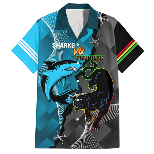 Custom NRL Panthers And Sharks Rugby 2024 Family Matching Off Shoulder Short Dress and Hawaiian Shirt Go Champions Dynamic Version