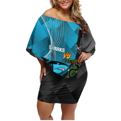 Custom NRL Panthers And Sharks Rugby 2024 Family Matching Off Shoulder Short Dress and Hawaiian Shirt Go Champions Dynamic Version