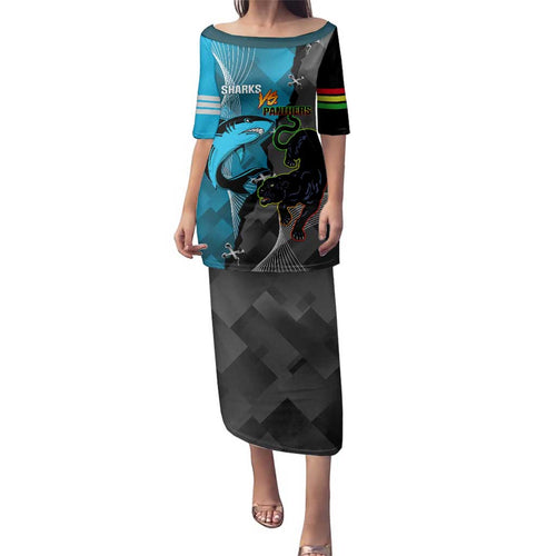 Custom NRL Panthers And Sharks Rugby 2024 Family Matching Puletasi and Hawaiian Shirt Go Champions Dynamic Version