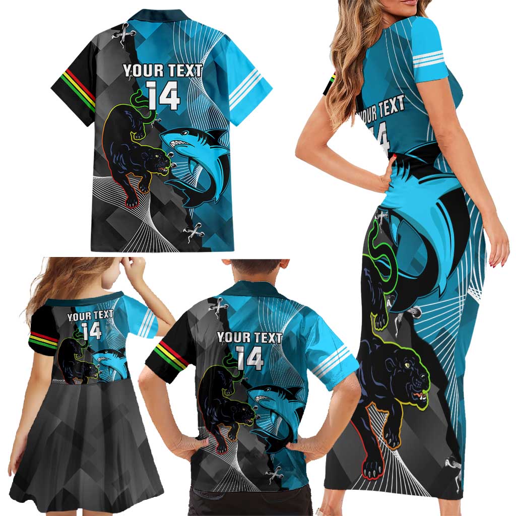Custom NRL Panthers And Sharks Rugby 2024 Family Matching Short Sleeve Bodycon Dress and Hawaiian Shirt Go Champions Dynamic Version