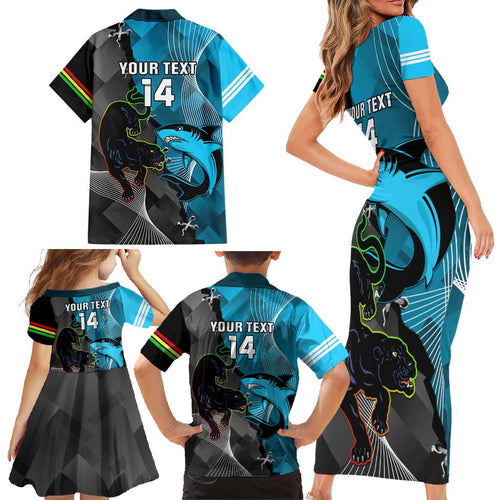 Custom NRL Panthers And Sharks Rugby 2024 Family Matching Short Sleeve Bodycon Dress and Hawaiian Shirt Go Champions Dynamic Version