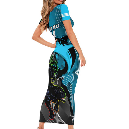 Custom NRL Panthers And Sharks Rugby 2024 Family Matching Short Sleeve Bodycon Dress and Hawaiian Shirt Go Champions Dynamic Version