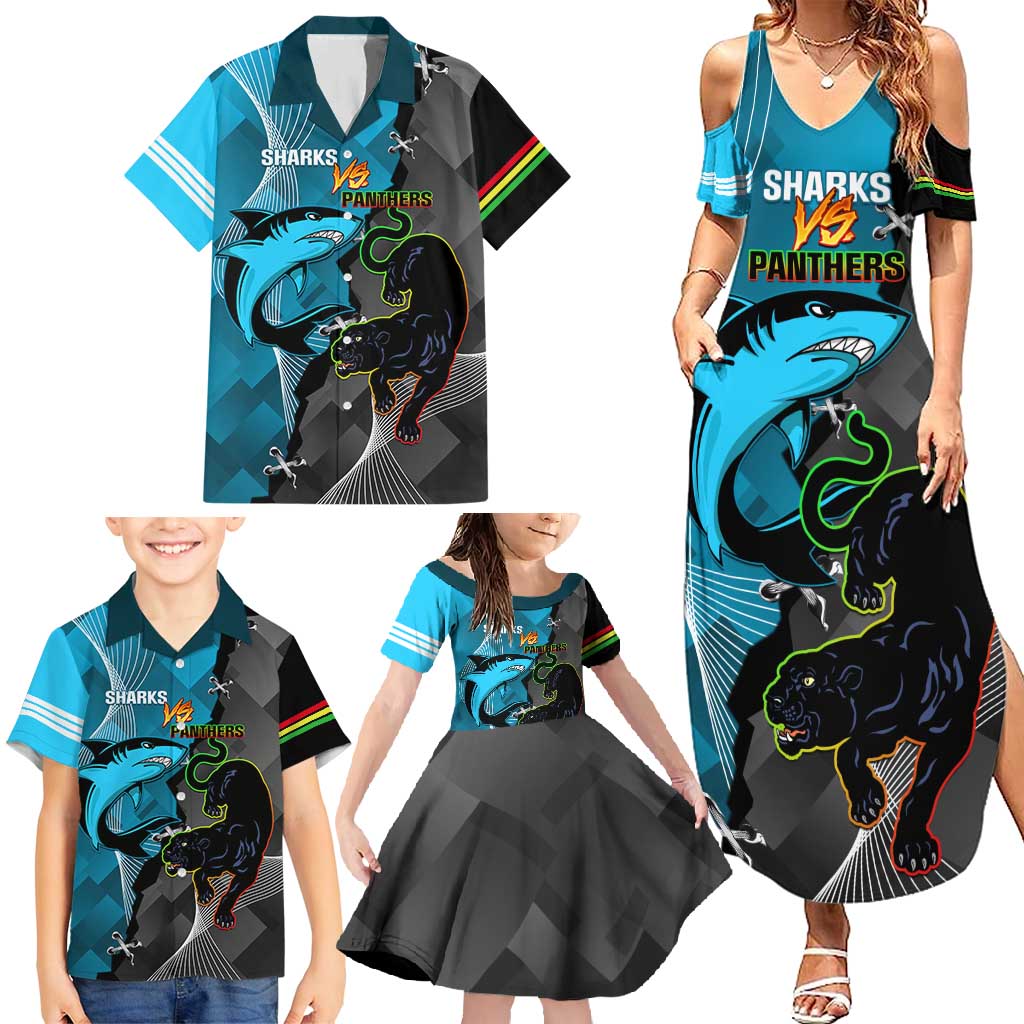 Custom NRL Panthers And Sharks Rugby 2024 Family Matching Summer Maxi Dress and Hawaiian Shirt Go Champions Dynamic Version