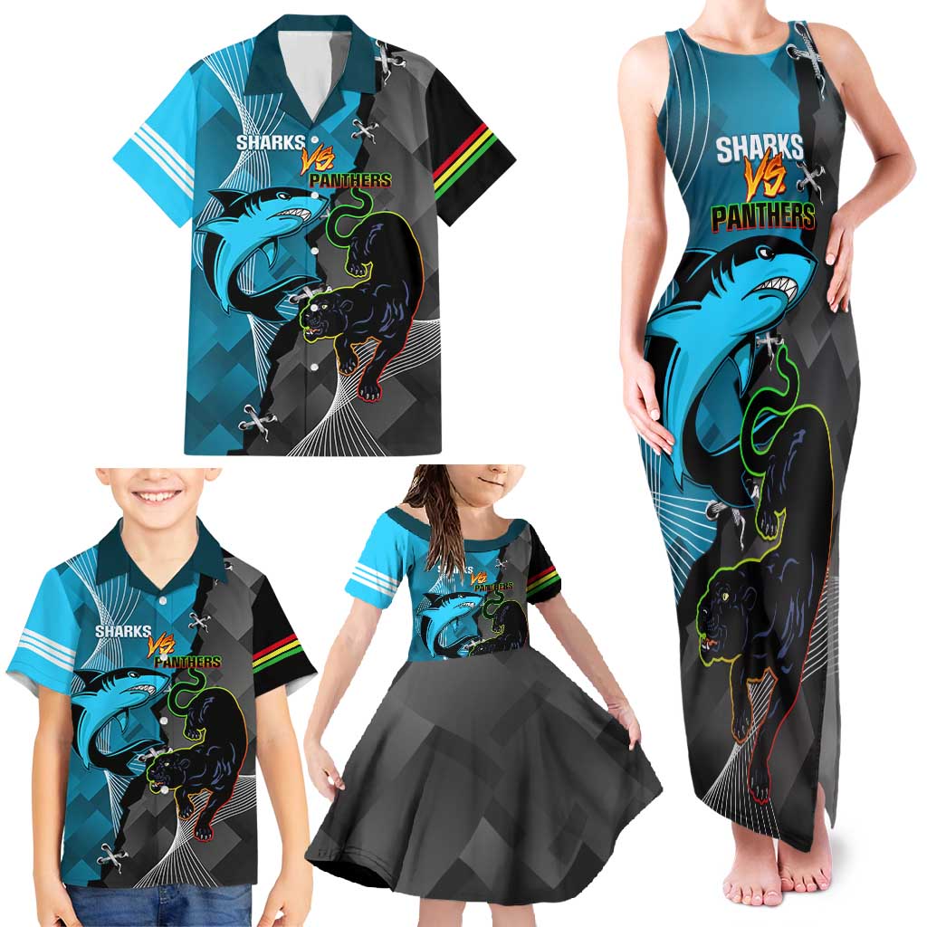 Custom NRL Panthers And Sharks Rugby 2024 Family Matching Tank Maxi Dress and Hawaiian Shirt Go Champions Dynamic Version