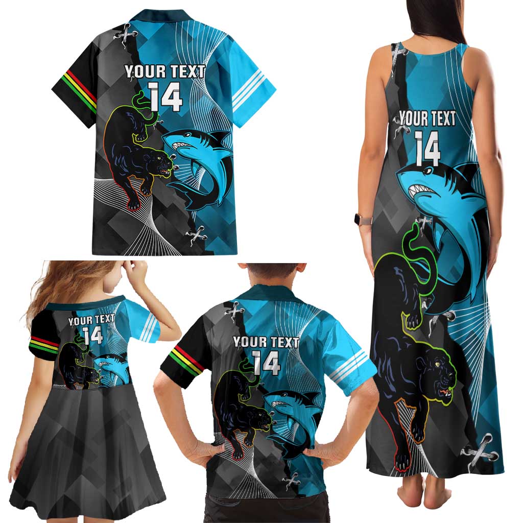 Custom NRL Panthers And Sharks Rugby 2024 Family Matching Tank Maxi Dress and Hawaiian Shirt Go Champions Dynamic Version