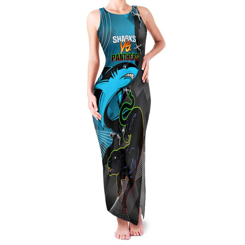 Custom NRL Panthers And Sharks Rugby 2024 Family Matching Tank Maxi Dress and Hawaiian Shirt Go Champions Dynamic Version