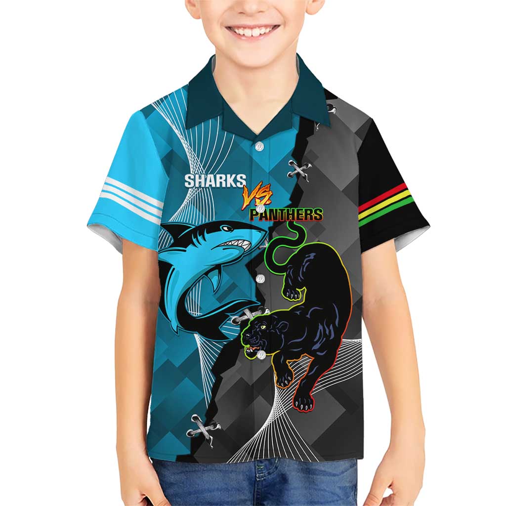 Custom NRL Panthers And Sharks Rugby 2024 Kid Hawaiian Shirt Go Champions Dynamic Version