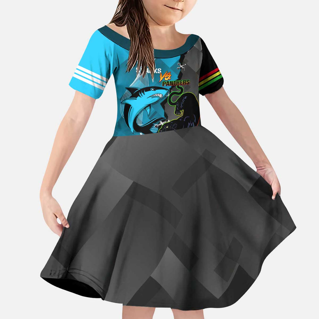 Custom NRL Panthers And Sharks Rugby 2024 Kid Short Sleeve Dress Go Champions Dynamic Version