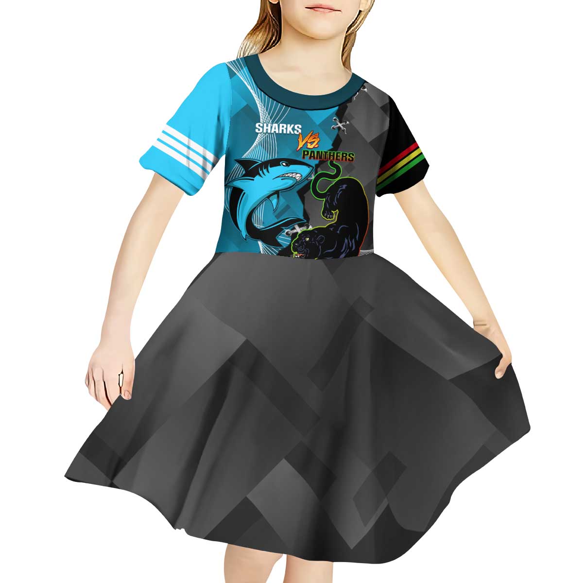 Custom NRL Panthers And Sharks Rugby 2024 Kid Short Sleeve Dress Go Champions Dynamic Version