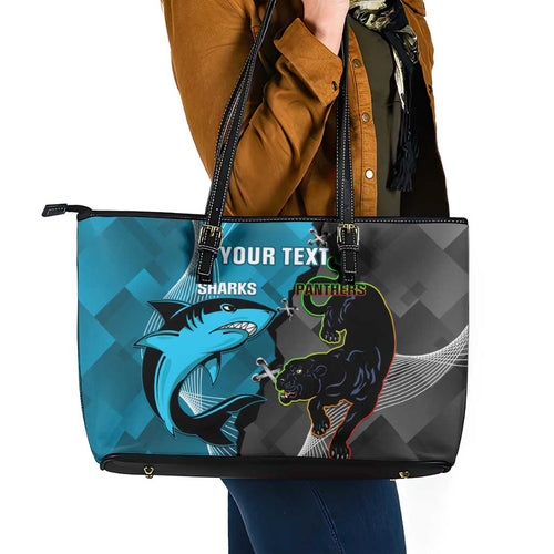Custom NRL Panthers And Sharks Rugby 2024 Leather Tote Bag Go Champions Dynamic Version