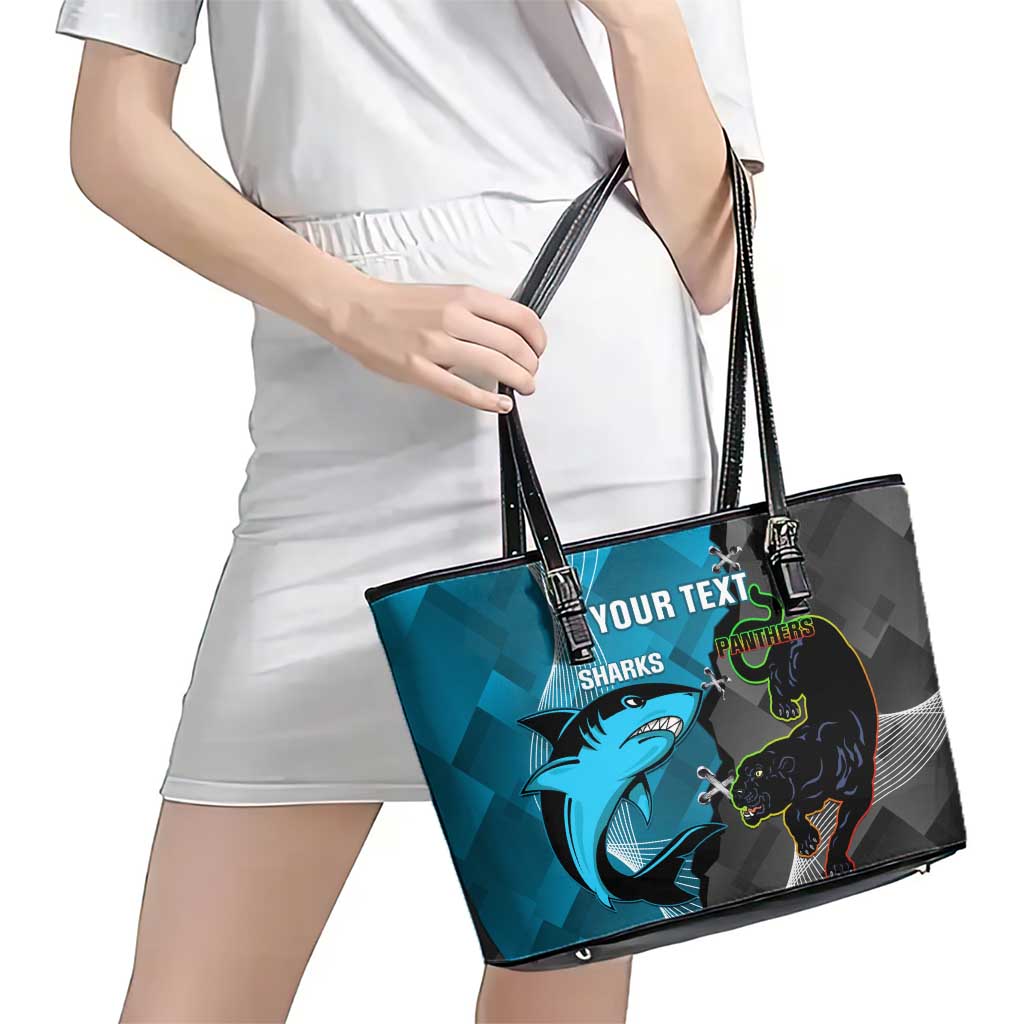 Custom NRL Panthers And Sharks Rugby 2024 Leather Tote Bag Go Champions Dynamic Version