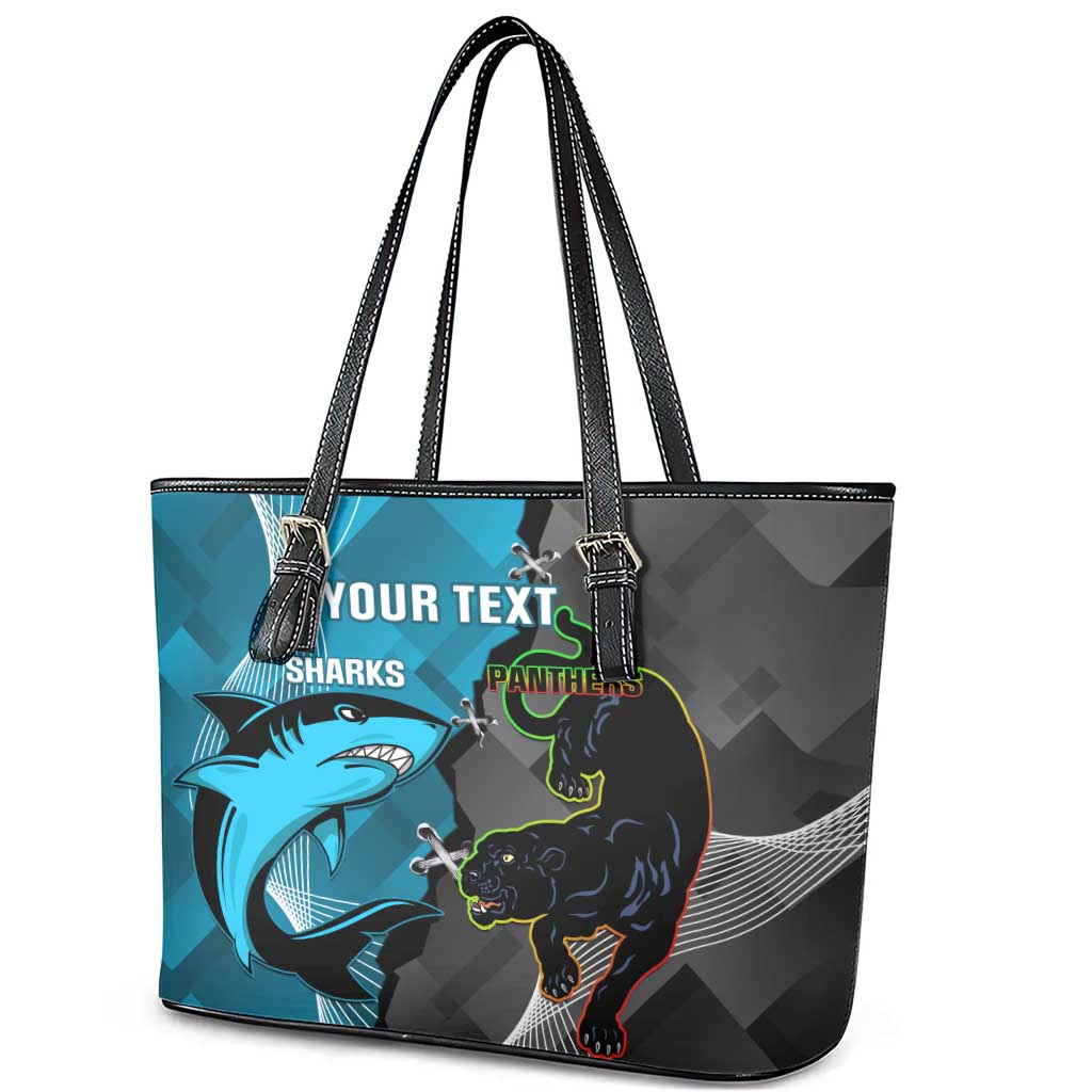 Custom NRL Panthers And Sharks Rugby 2024 Leather Tote Bag Go Champions Dynamic Version