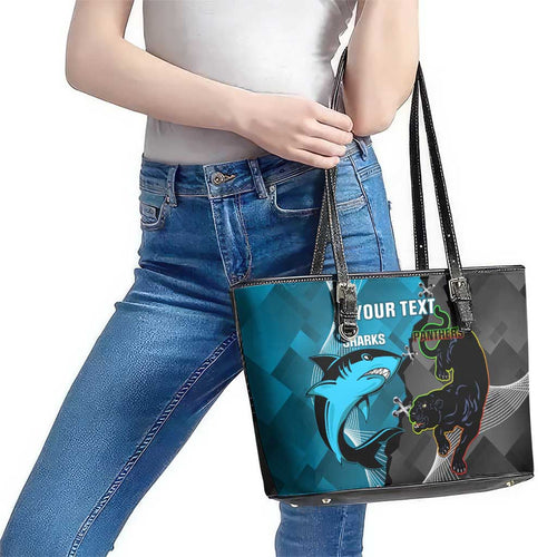 Custom NRL Panthers And Sharks Rugby 2024 Leather Tote Bag Go Champions Dynamic Version