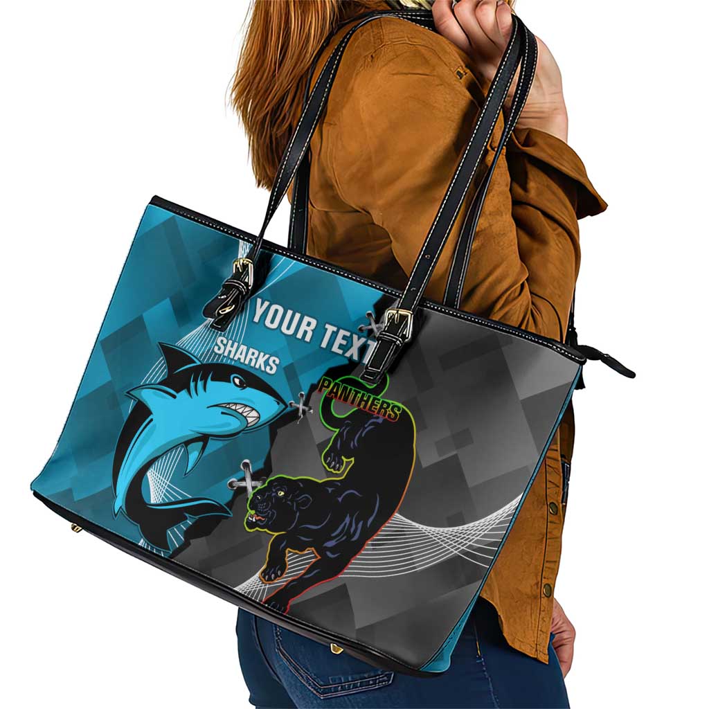 Custom NRL Panthers And Sharks Rugby 2024 Leather Tote Bag Go Champions Dynamic Version
