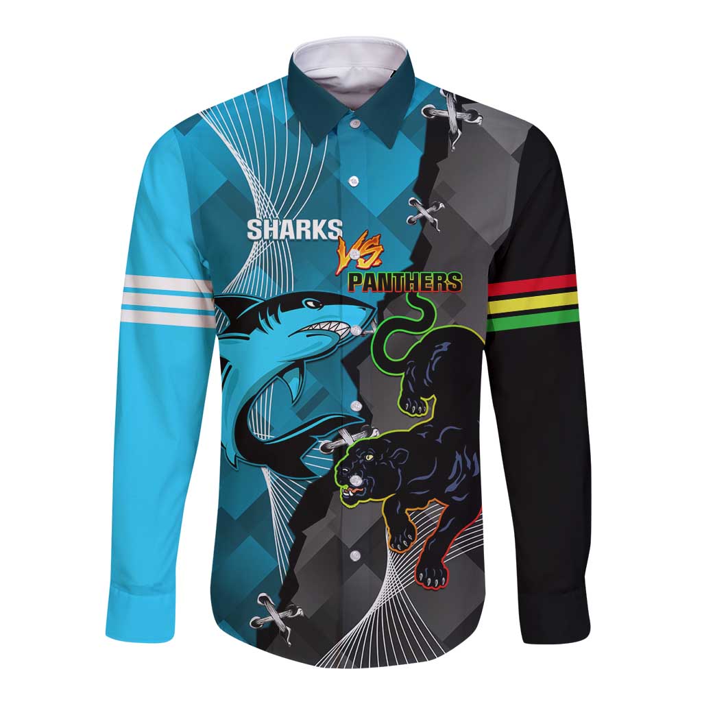 Custom NRL Panthers And Sharks Rugby 2024 Long Sleeve Button Shirt Go Champions Dynamic Version