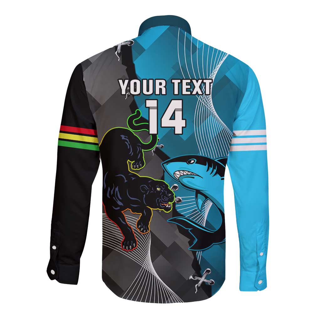 Custom NRL Panthers And Sharks Rugby 2024 Long Sleeve Button Shirt Go Champions Dynamic Version