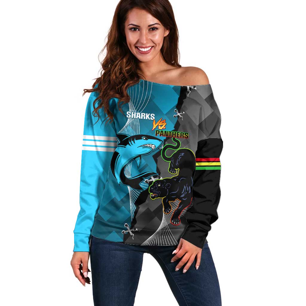 Custom NRL Panthers And Sharks Rugby 2024 Off Shoulder Sweater Go Champions Dynamic Version