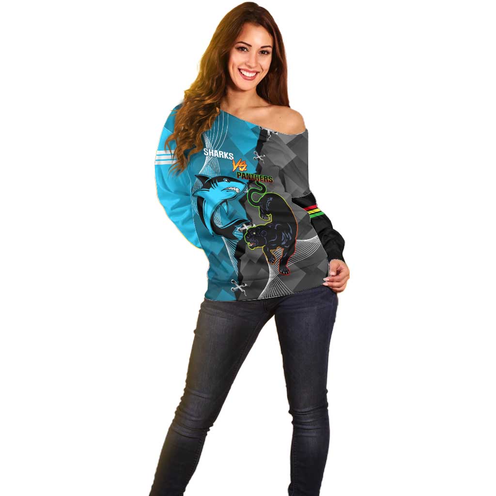 Custom NRL Panthers And Sharks Rugby 2024 Off Shoulder Sweater Go Champions Dynamic Version