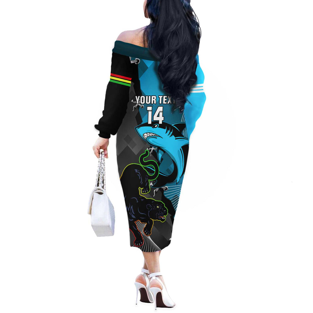 Custom NRL Panthers And Sharks Rugby 2024 Off The Shoulder Long Sleeve Dress Go Champions Dynamic Version