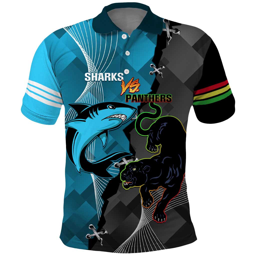 Custom NRL Panthers And Sharks Rugby 2024 Polo Shirt Go Champions Dynamic Version