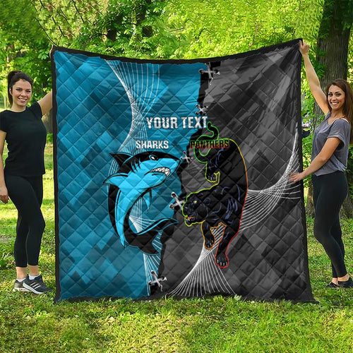 Custom NRL Panthers And Sharks Rugby 2024 Quilt Go Champions Dynamic Version
