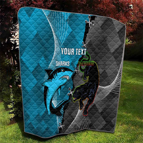 Custom NRL Panthers And Sharks Rugby 2024 Quilt Go Champions Dynamic Version