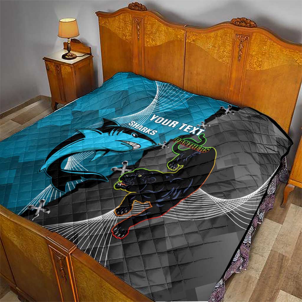 Custom NRL Panthers And Sharks Rugby 2024 Quilt Go Champions Dynamic Version