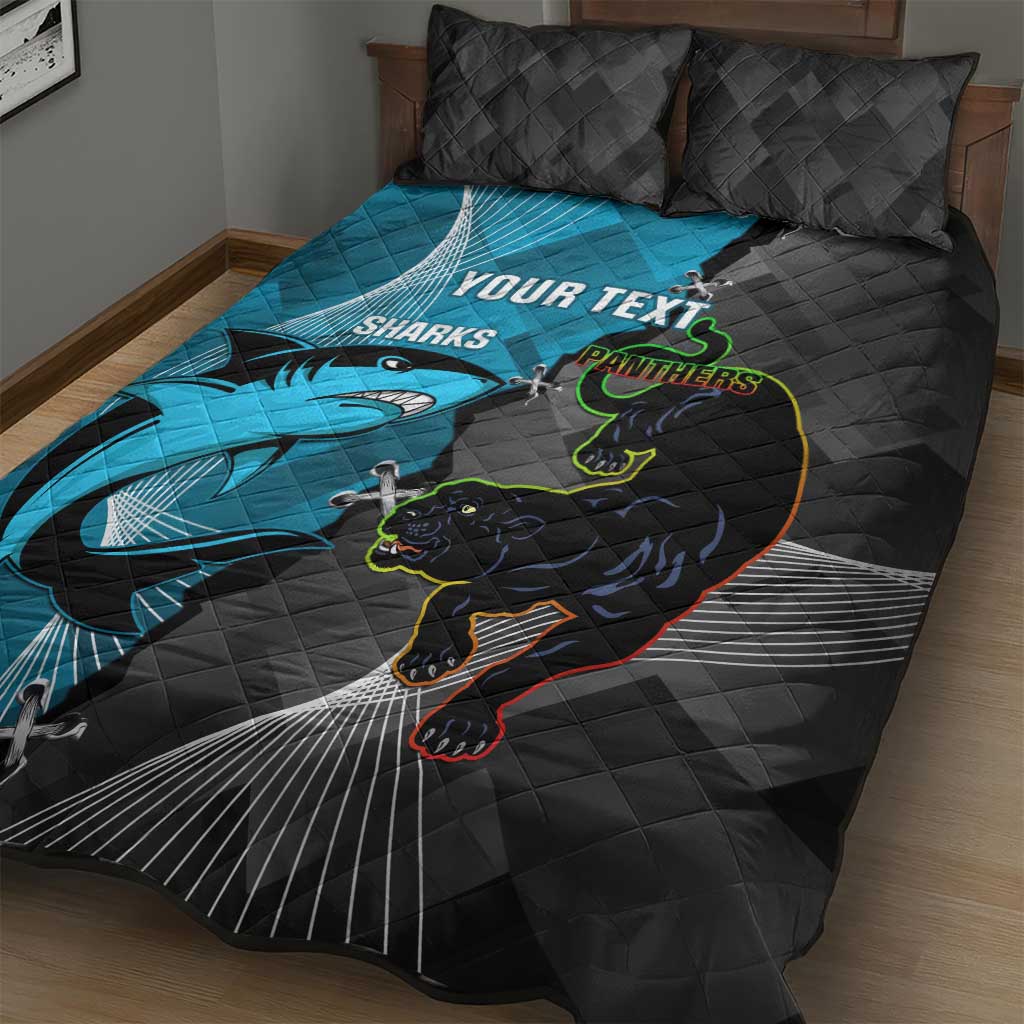 Custom NRL Panthers And Sharks Rugby 2024 Quilt Bed Set Go Champions Dynamic Version