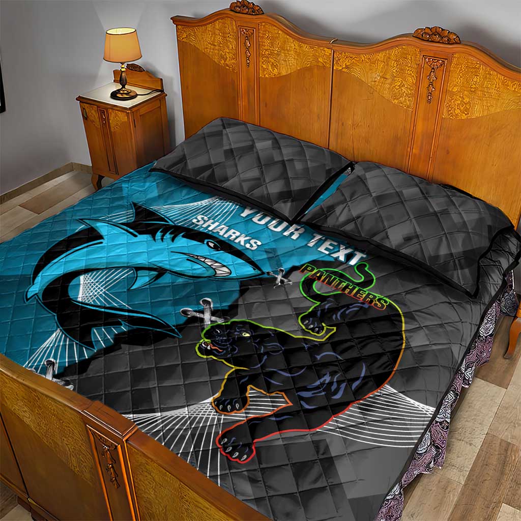 Custom NRL Panthers And Sharks Rugby 2024 Quilt Bed Set Go Champions Dynamic Version