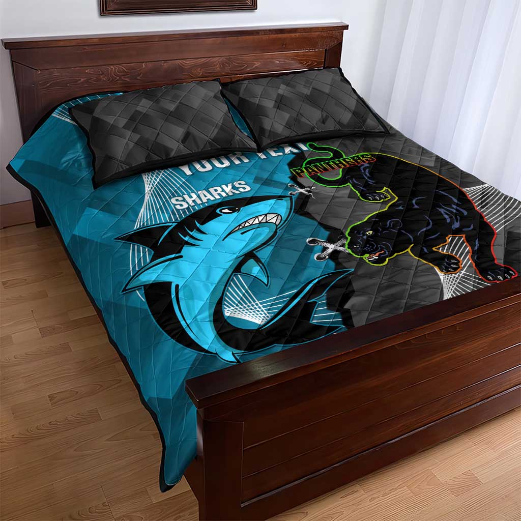 Custom NRL Panthers And Sharks Rugby 2024 Quilt Bed Set Go Champions Dynamic Version