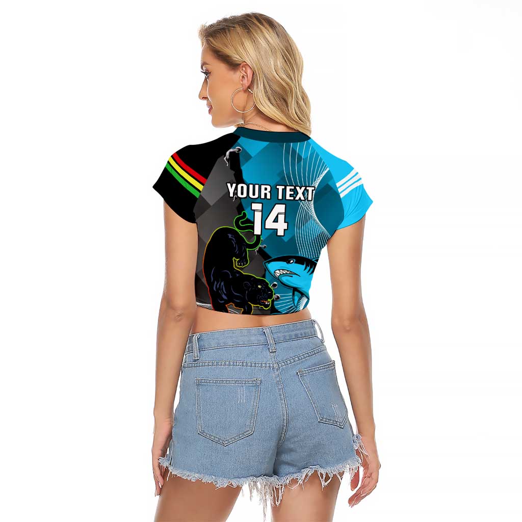 Custom NRL Panthers And Sharks Rugby 2024 Raglan Cropped T Shirt Go Champions Dynamic Version