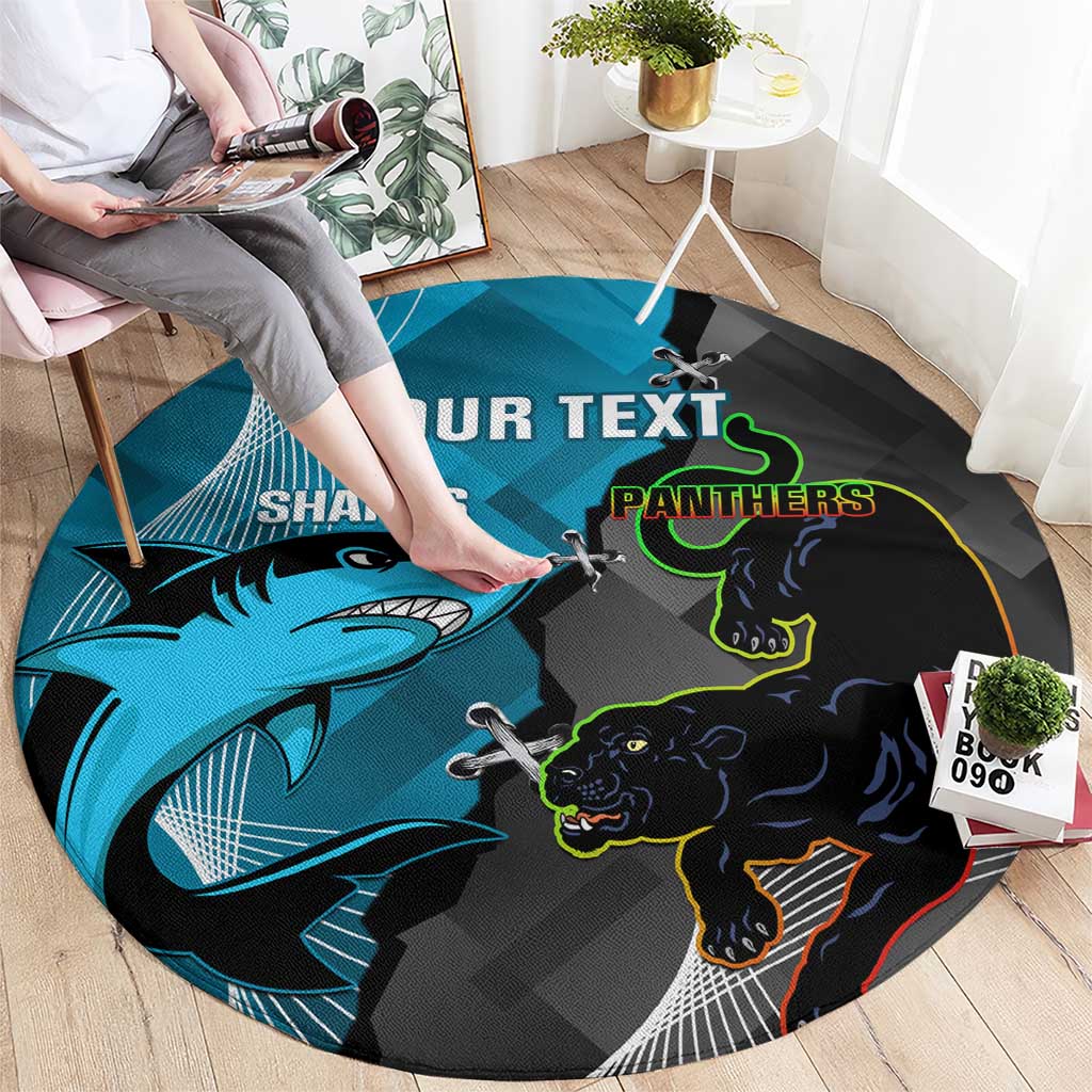 Custom NRL Panthers And Sharks Rugby 2024 Round Carpet Go Champions Dynamic Version