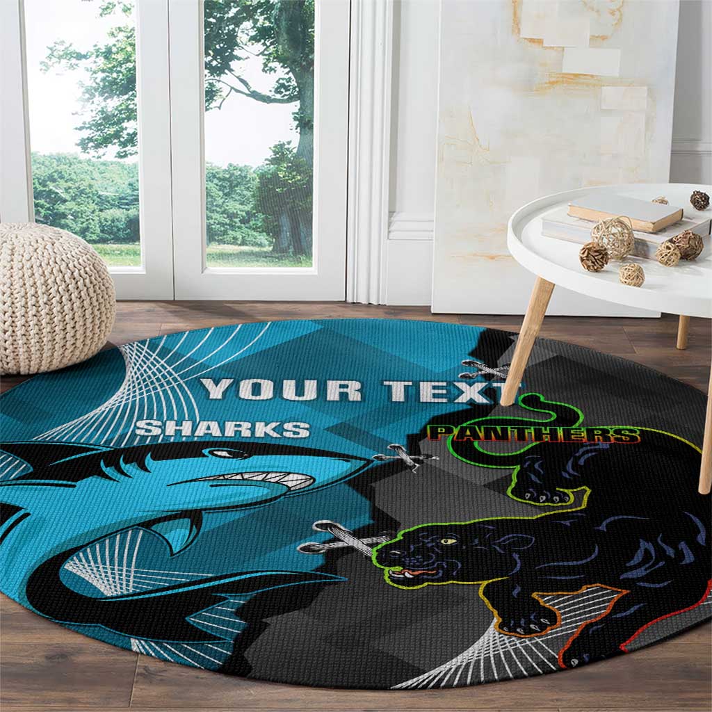 Custom NRL Panthers And Sharks Rugby 2024 Round Carpet Go Champions Dynamic Version