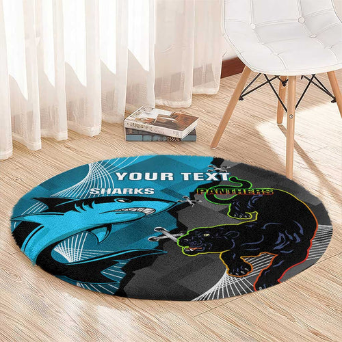 Custom NRL Panthers And Sharks Rugby 2024 Round Carpet Go Champions Dynamic Version