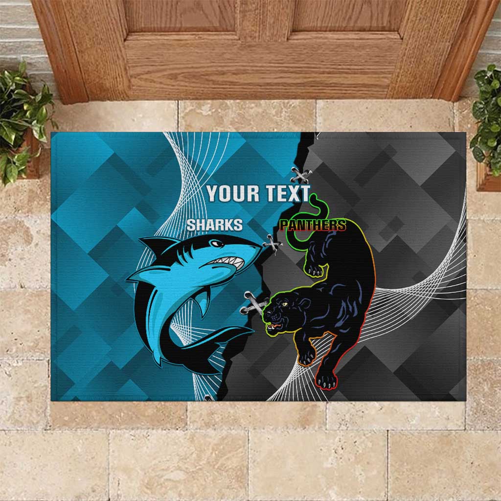 Custom NRL Panthers And Sharks Rugby 2024 Rubber Doormat Go Champions Dynamic Version